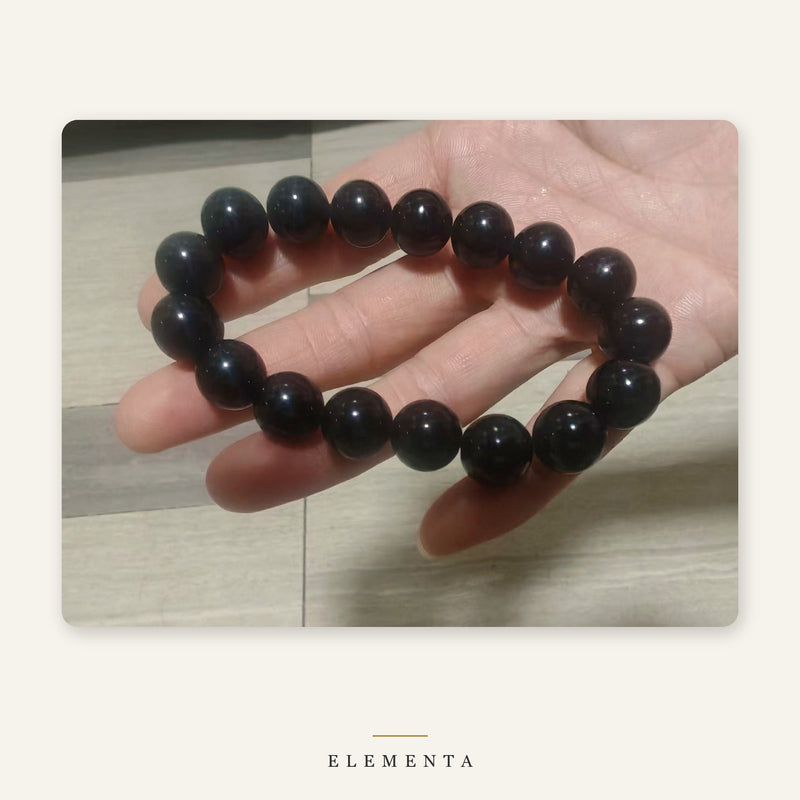 Black Obsidian Bracelet — 12mm Natural Glossy Obsidian Beads (Water)