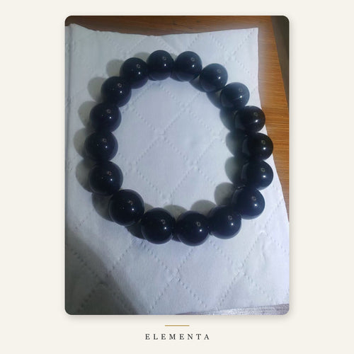 Black Obsidian Bracelet — 12mm Natural Glossy Obsidian Beads (Water)