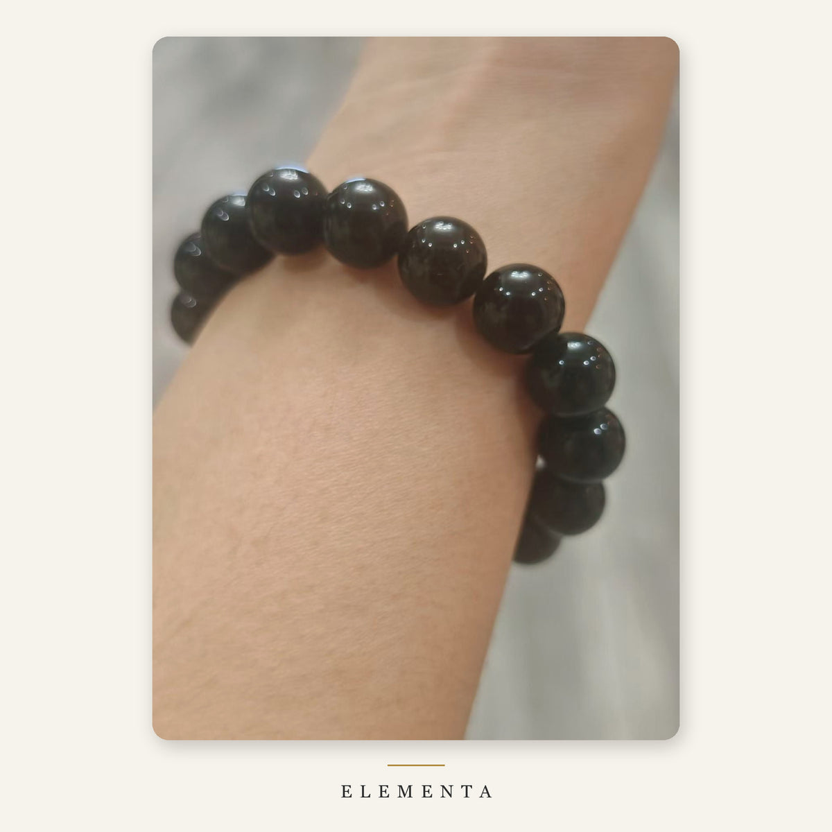 Black Obsidian Bracelet — 12mm Natural Glossy Obsidian Beads (Water)