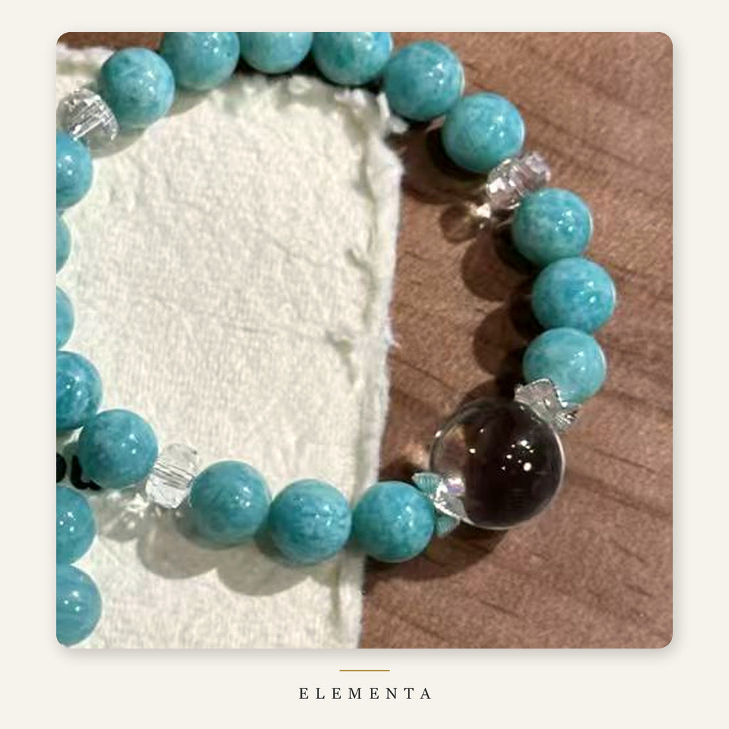 Amazonite & Clear Quartz Bracelet — Natural Sky Blue Amazonite with Crystal Spacers (Wood Element)