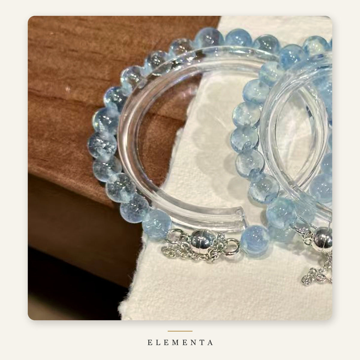 Aquamarine Bracelet — Natural Icy Blue Beads & Silver-Tone Clasp (Water Element)