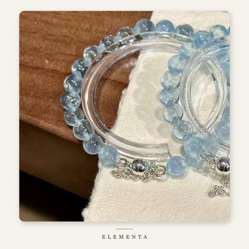 Aquamarine Bracelet — Natural Icy Blue Beads & Silver-Tone Clasp (Water Element)