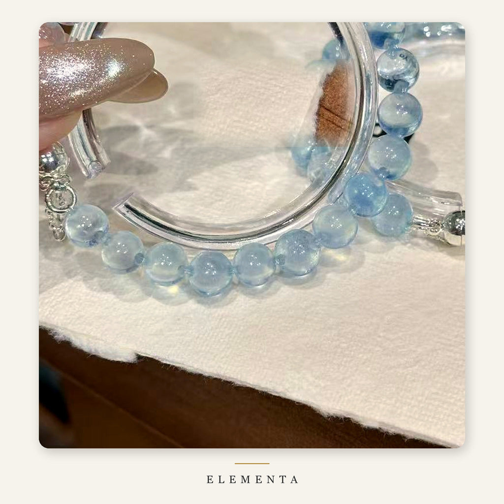 Aquamarine Bracelet — Natural Icy Blue Beads & Silver-Tone Clasp (Water Element)