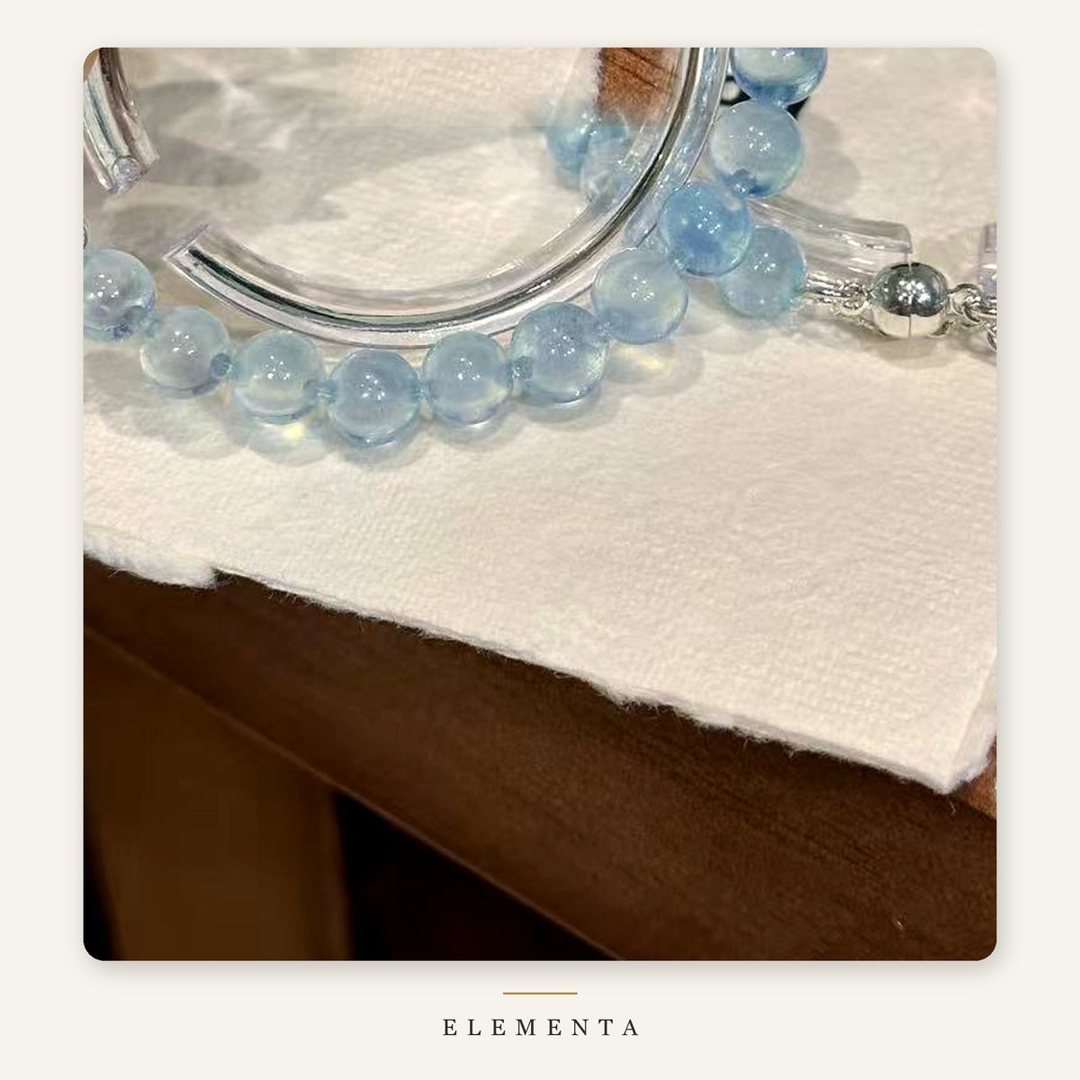 Aquamarine Bracelet — Natural Icy Blue Beads & Silver-Tone Clasp (Water Element)