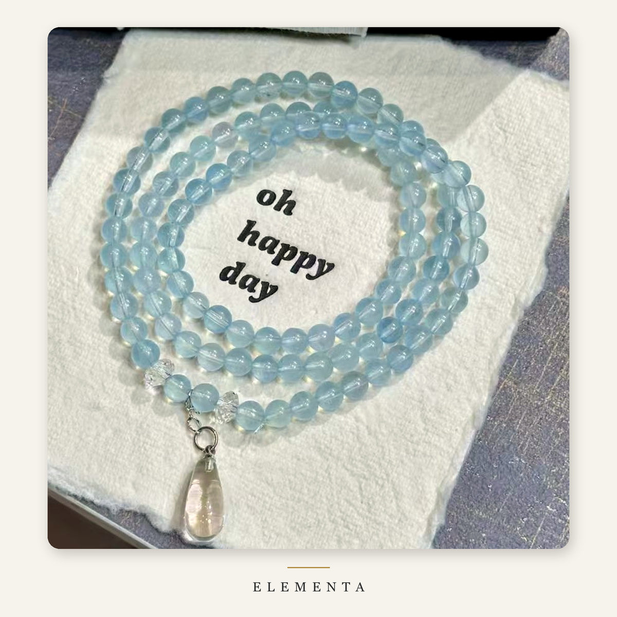 Aquamarine Multi-Wrap Bracelet — 6 mm Beads, Clear Drop