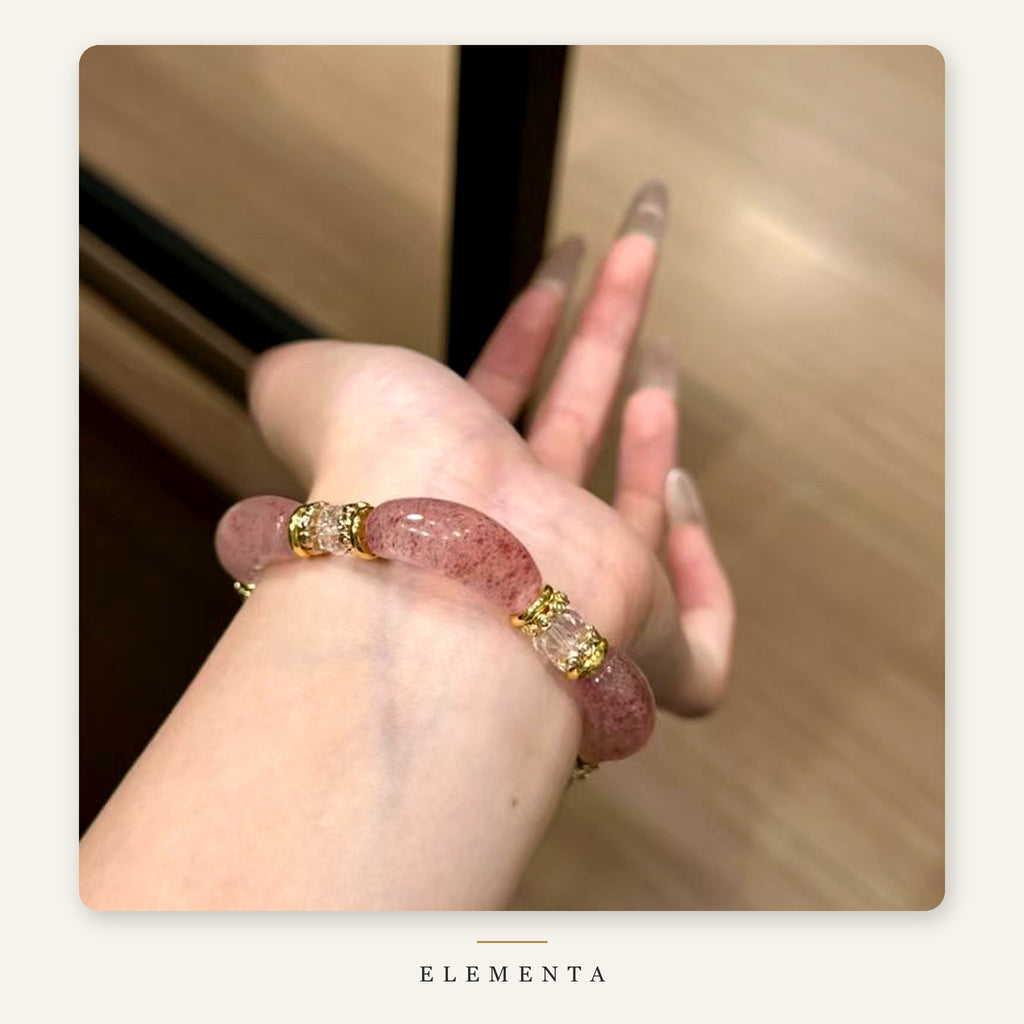 Strawberry Quartz Bracelet — Pink Quartz Arc Beads with Magnetic Clasp (Fire Element)
