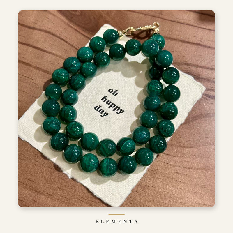 Green Agate Wrap Bracelet — 14 mm Beads, Double Wrap