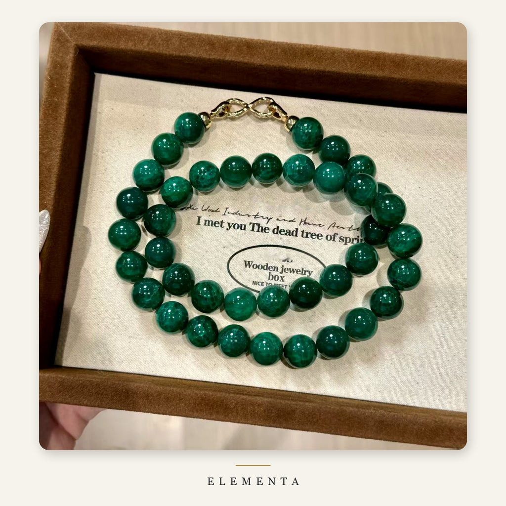 Green Agate Wrap Bracelet — 14 mm Beads, Double Wrap