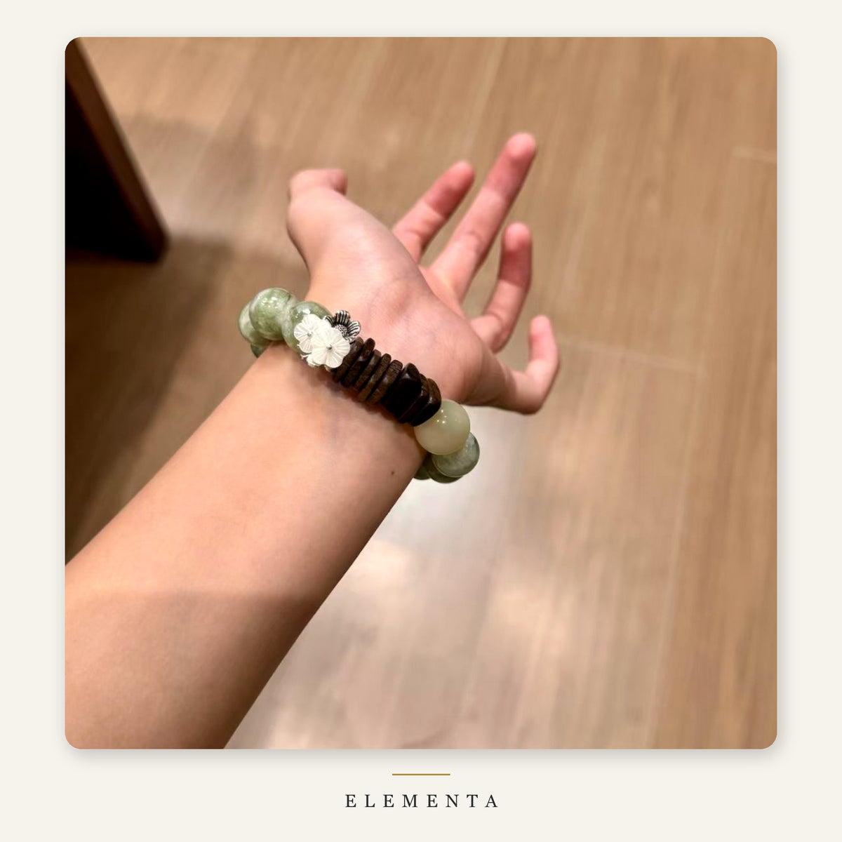 Green Quartz Bracelet — Floral Charm, Two-Tone