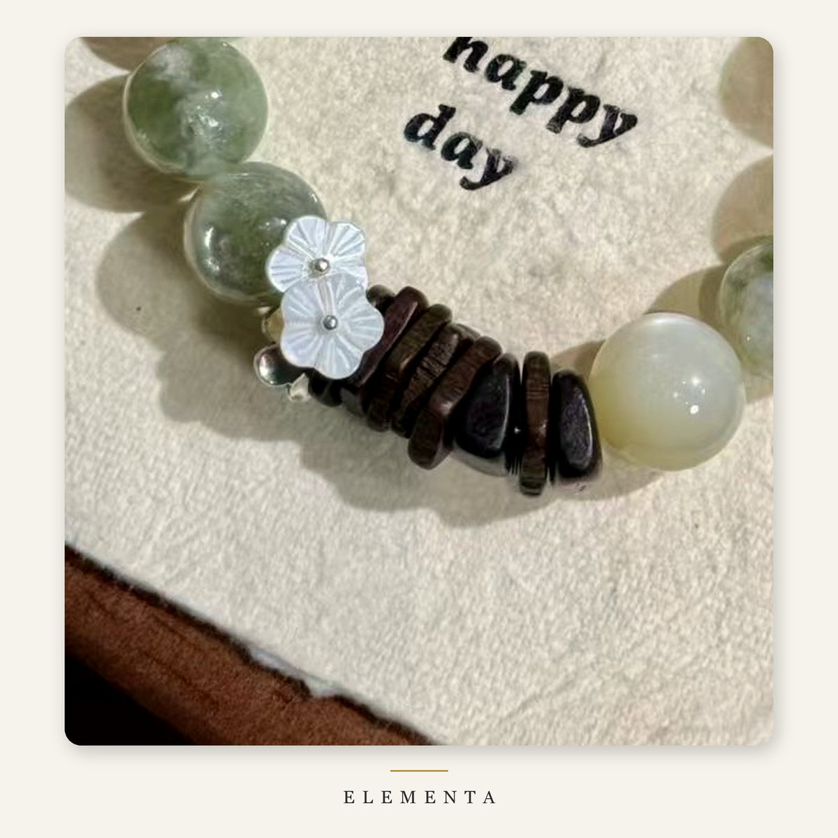 Green Quartz Bracelet — Floral Charm, Two-Tone
