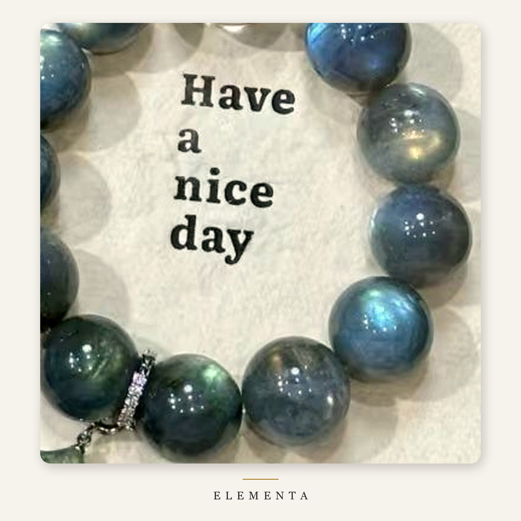 Labradorite Bracelet — Natural Blue-Flash Labradorite with Champagne Accent Bead & Star Charm (Metal Element)