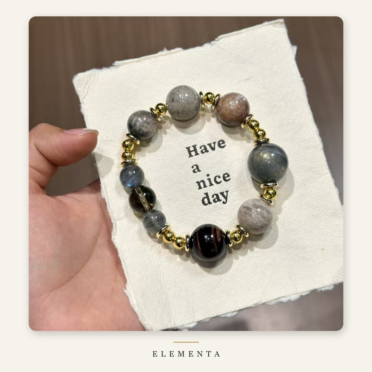 Moonstone & Tiger's Eye Bracelet — 17mm Blue Moonstone