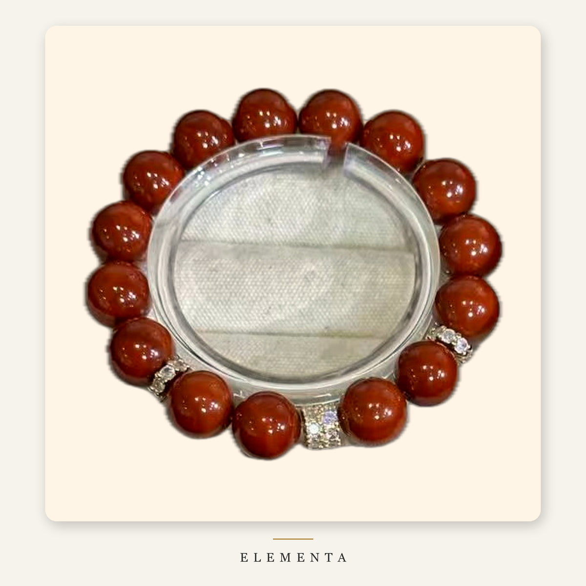 Red Agate Bracelet — Deep Red Beads with Pave Spacers (Fire Element)