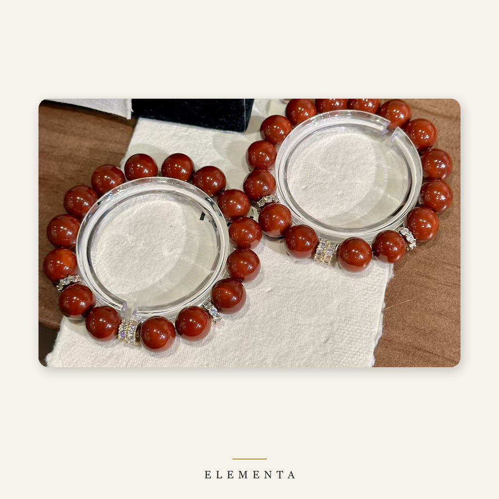 Red Agate Bracelet — Deep Red Beads with Pave Spacers (Fire Element)