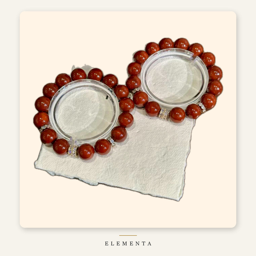Red Agate Bracelet — Deep Red Beads with Pave Spacers (Fire Element)