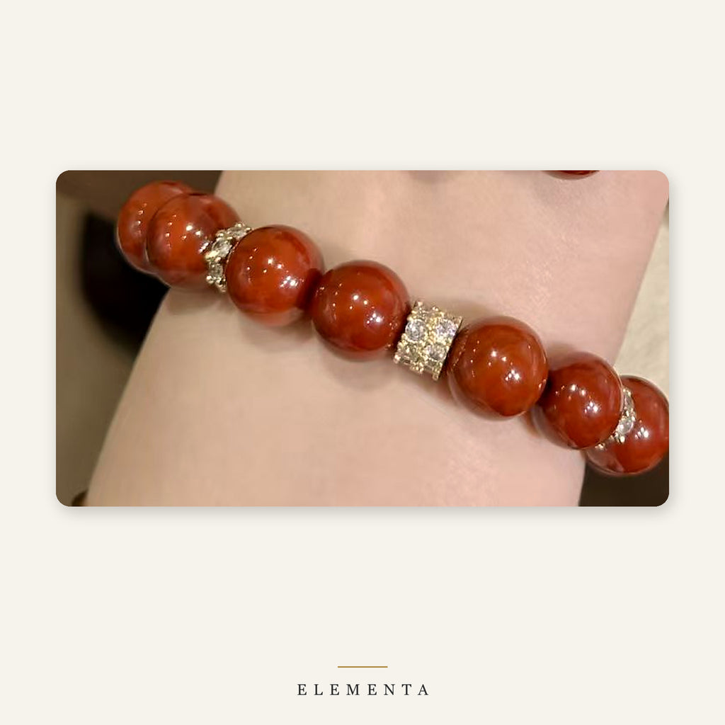 Red Agate Bracelet — Deep Red Beads with Pave Spacers (Fire Element)