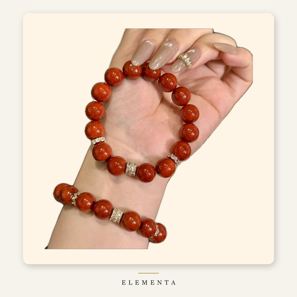 Red Agate Bracelet — Deep Red Beads with Pave Spacers (Fire Element)