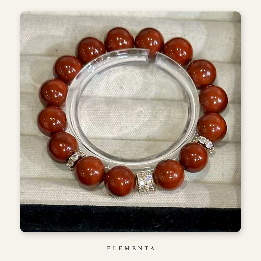 Red Agate Bracelet — Deep Red Beads with Pave Spacers (Fire Element)