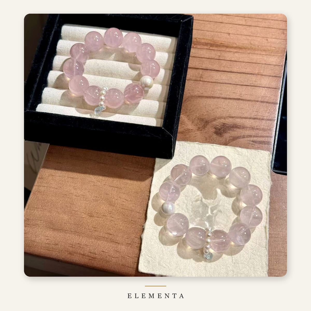 Rose Quartz Bracelet — Madagascar Rose Quartz with Freshwater Pearls & Blue Topaz (Fire Element)