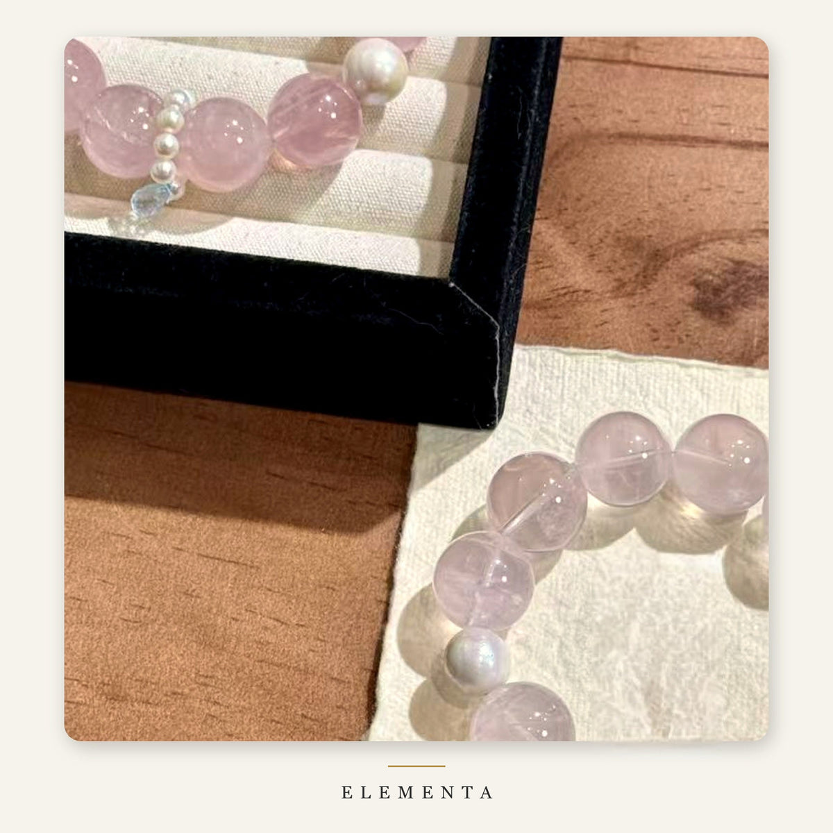Rose Quartz Bracelet — Madagascar Rose Quartz with Freshwater Pearls & Blue Topaz (Fire Element)
