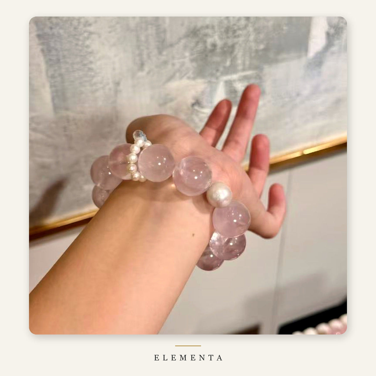 Rose Quartz Bracelet — Madagascar Rose Quartz with Freshwater Pearls & Blue Topaz (Fire Element)