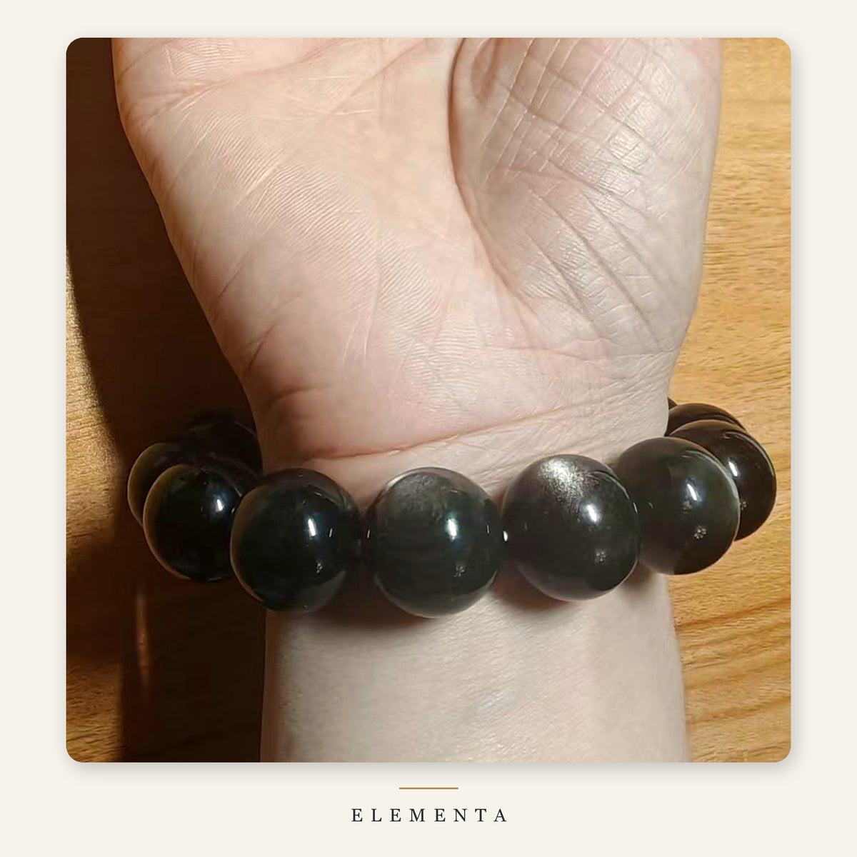 Silver Obsidian Bracelet — 12mm Natural Sheen Obsidian (Water Element)
