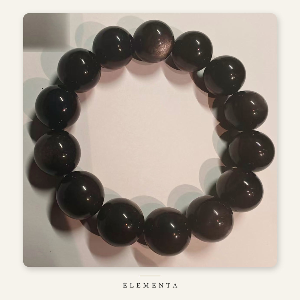 Silver Obsidian Bracelet — 12mm Natural Sheen Obsidian (Water Element)