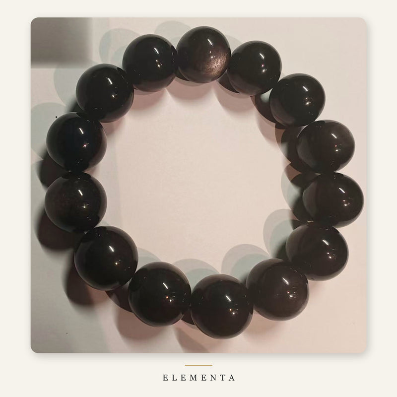 Silver Obsidian Bracelet — 12mm Natural Sheen Obsidian (Water Element)
