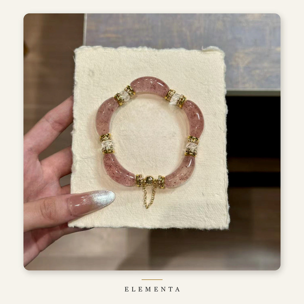 Strawberry Quartz Bracelet — Pink Quartz Arc Beads with Magnetic Clasp (Fire Element)
