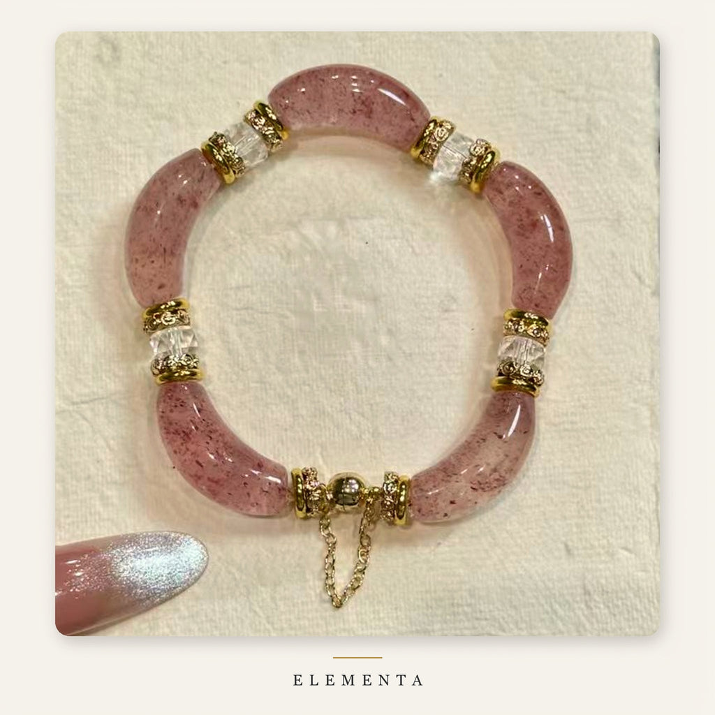 Strawberry Quartz Bracelet — Pink Quartz Arc Beads with Magnetic Clasp (Fire Element)