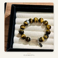 Tiger's Eye Bracelet — Golden Chatoyant Beads with Smoky Quartz Tablet (Earth Element)