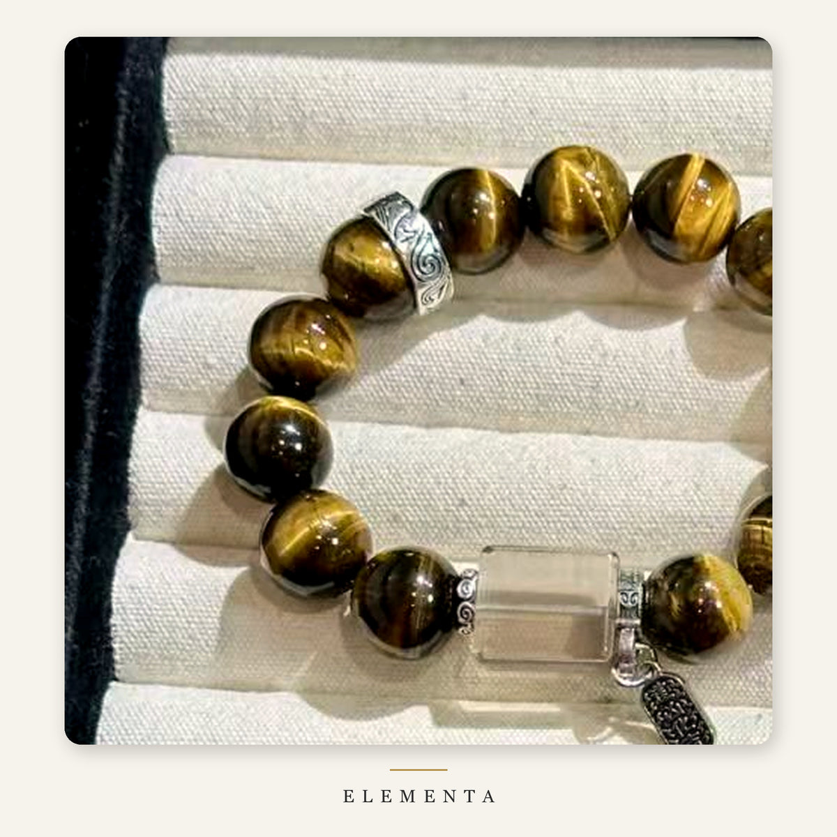 Tiger's Eye Bracelet — Golden Chatoyant Beads with Smoky Quartz Tablet (Earth Element)