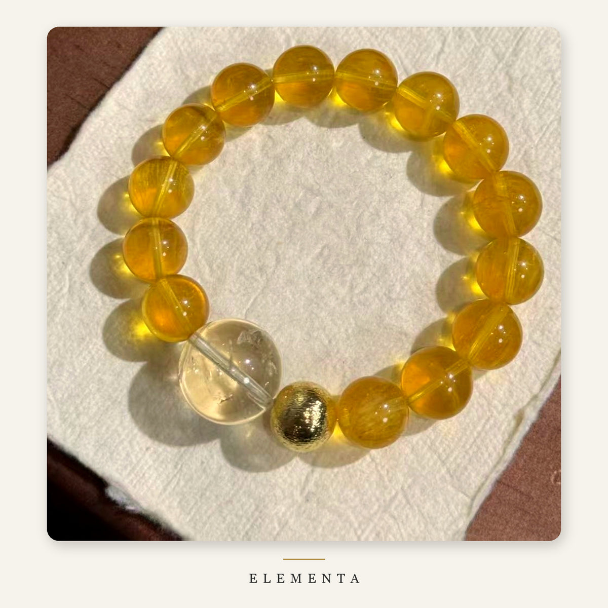 Yellow Fluorite Bracelet — Natural Golden Fluorite with Clear Quartz & Gold Accent (Earth Element)